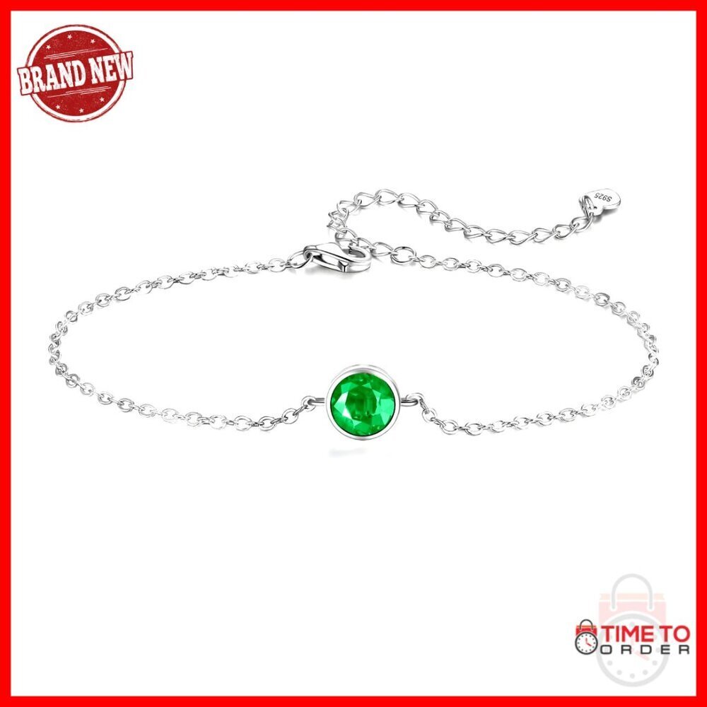 Sterling Silver Adjustable Birthstone Bracelet 6.5"+2" White Gold Plated